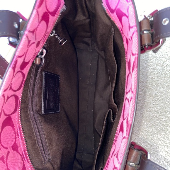 Coach Signature Hampton Tote Handbag Magenta - Picture 3 of 8